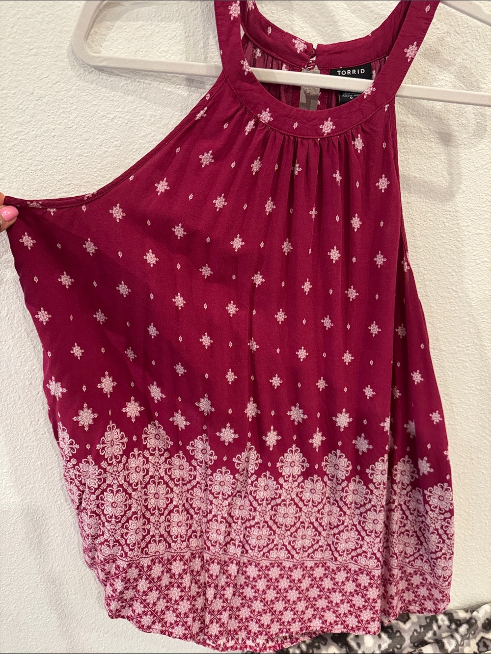 Torrid Burgundy & White Printed Halter Tank